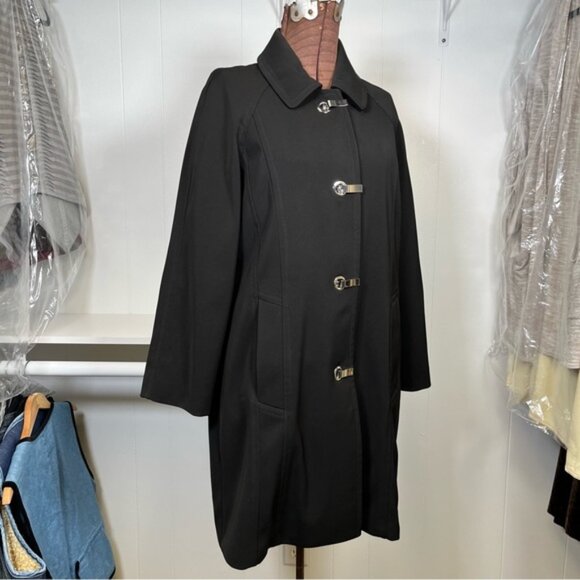 London Fog Women's Black Trench Coat Rain Coat Topper Size Medium - Picture 1 of 13